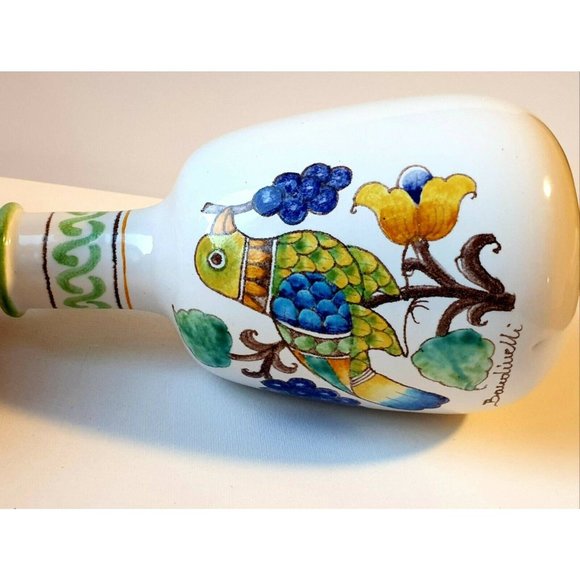 Italian Faience Vase,Hand-Painted Vase by Baudiuelli, Mid-Century, Bird & Grapes - Picture 8 of 8